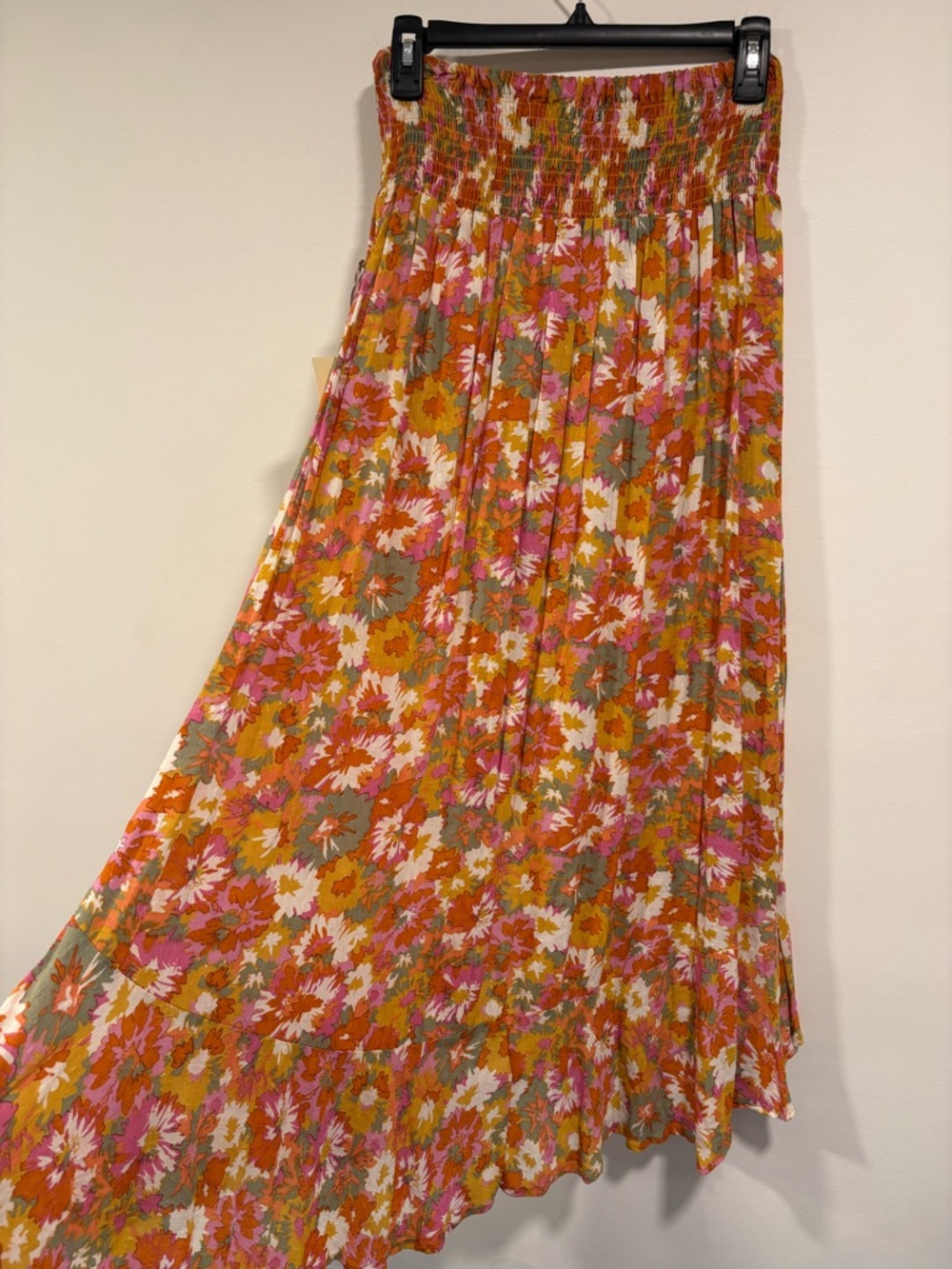 Cynthia Rowley Orange Floral Smocked Maxi Skirt - Picture 3 of 11